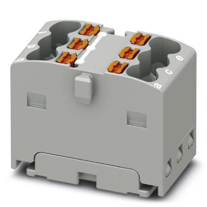 Phoenix Contact Finger-Safe Power Distribution Block; PTFIX 6X1.5-G GY; 17.5A; 6-Pole; Push-In Terminals; 1/1 Line/Load Terminal Openings; Adhesive Mount